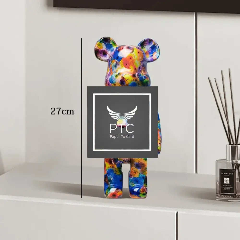 27cm Graffiti Bear Statue Paint Block Bear Decor Resin Desktop Ornaments Home Decoration Living Room Bear Floor