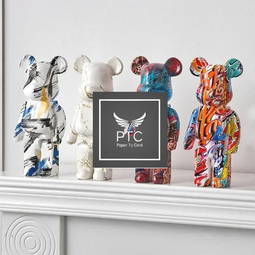 27cm Graffiti Bear Statue Paint Block Bear Decor Resin Desktop Ornaments Home Decoration Living Room Bear Floor