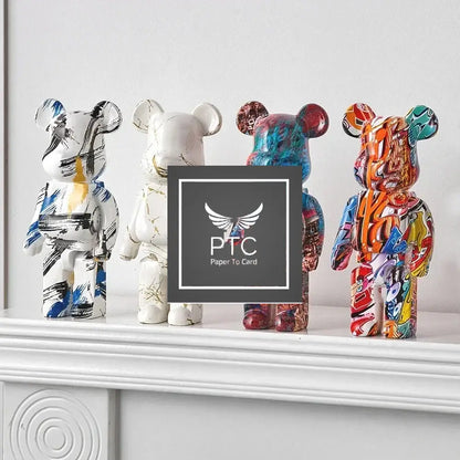 27cm Graffiti Bear Statue Paint Block Bear Decor Resin Desktop Ornaments Home Decoration Living Room Bear Floor