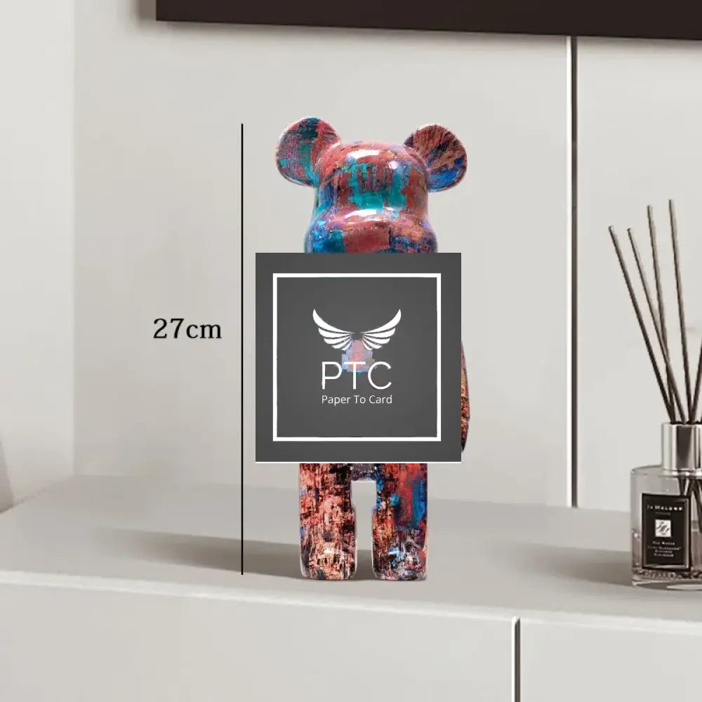 27cm Graffiti Bear Statue Paint Block Bear Decor Resin Desktop Ornaments Home Decoration Living Room Bear Floor