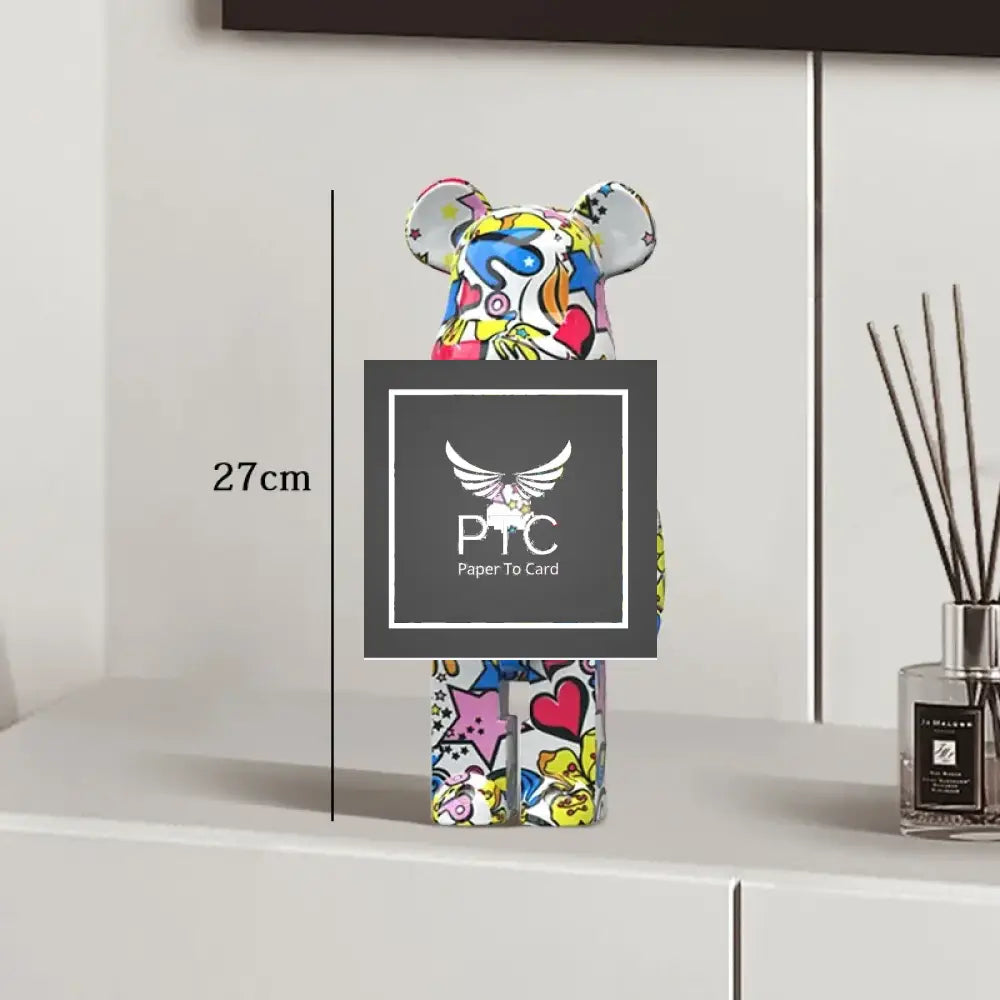 27cm Graffiti Bear Statue Paint Block Bear Decor Resin Desktop Ornaments Home Decoration Living Room Bear Floor
