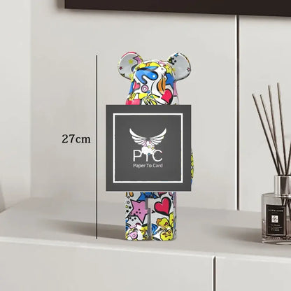 27cm Graffiti Bear Statue Paint Block Bear Decor Resin Desktop Ornaments Home Decoration Living Room Bear Floor