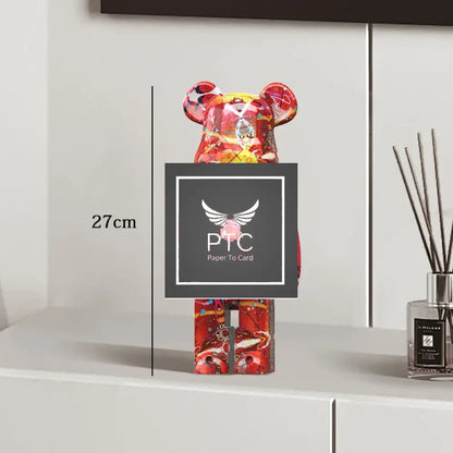 27cm Graffiti Bear Statue Paint Block Bear Decor Resin Desktop Ornaments Home Decoration Living Room Bear Floor