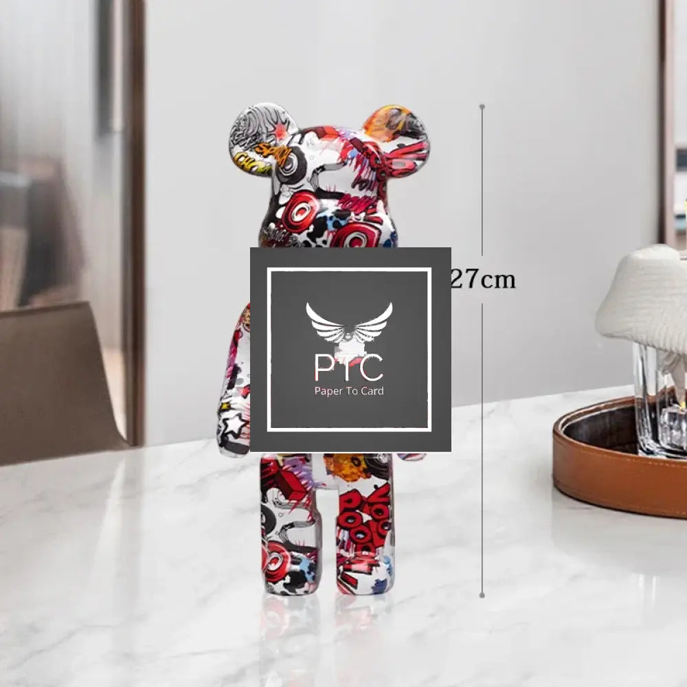 27cm Graffiti Bear Statue Paint Block Bear Decor Resin Desktop Ornaments Home Decoration Living Room Bear Floor