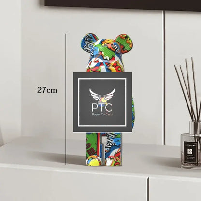 27cm Graffiti Bear Statue Paint Block Bear Decor Resin Desktop Ornaments Home Decoration Living Room Bear Floor