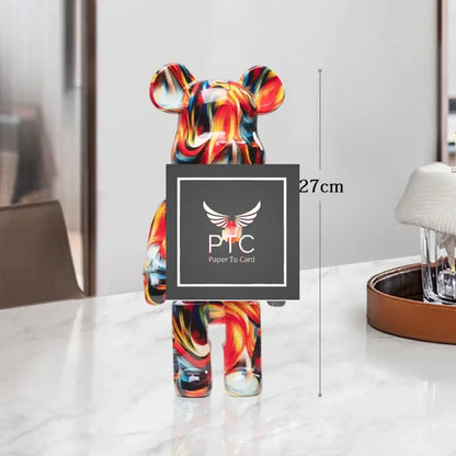 27cm Graffiti Bear Statue Paint Block Bear Decor Resin Desktop Ornaments Home Decoration Living Room Bear Floor