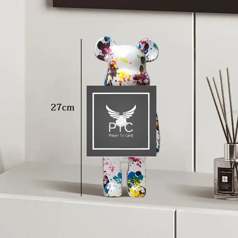 27cm Graffiti Bear Statue Paint Block Bear Decor Resin Desktop Ornaments Home Decoration Living Room Bear Floor