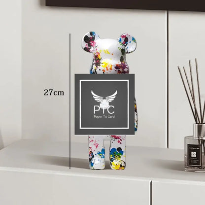 27cm Graffiti Bear Statue Paint Block Bear Decor Resin Desktop Ornaments Home Decoration Living Room Bear Floor