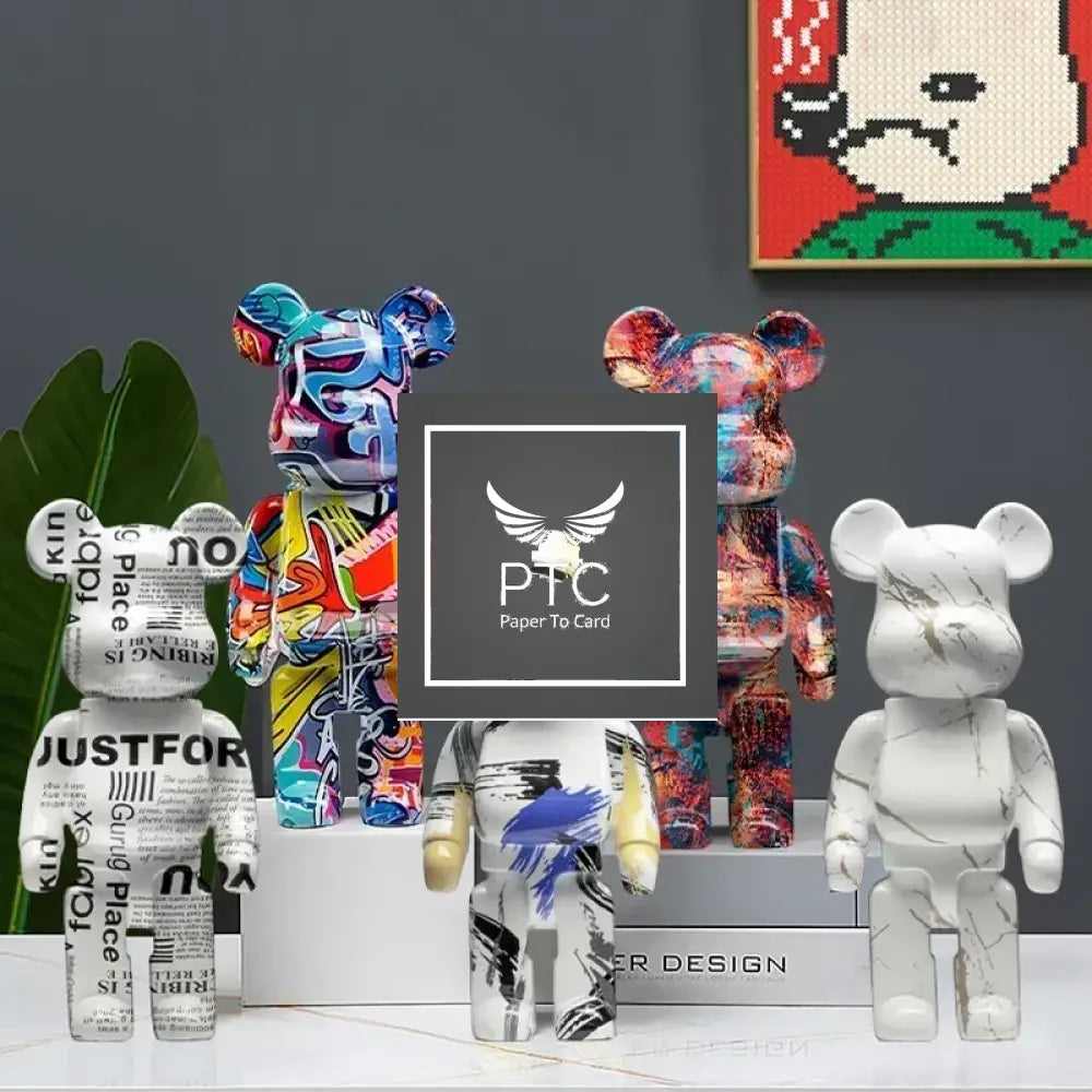 27cm Graffiti Bear Statue Paint Block Bear Decor Resin Desktop Ornaments Home Decoration Living Room Bear Floor
