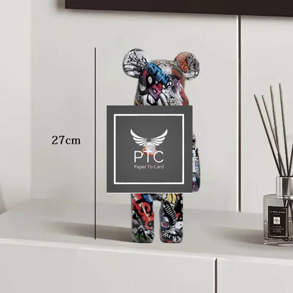 27cm Graffiti Bear Statue Paint Block Bear Decor Resin Desktop Ornaments Home Decoration Living Room Bear Floor