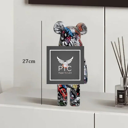 27cm Graffiti Bear Statue Paint Block Bear Decor Resin Desktop Ornaments Home Decoration Living Room Bear Floor