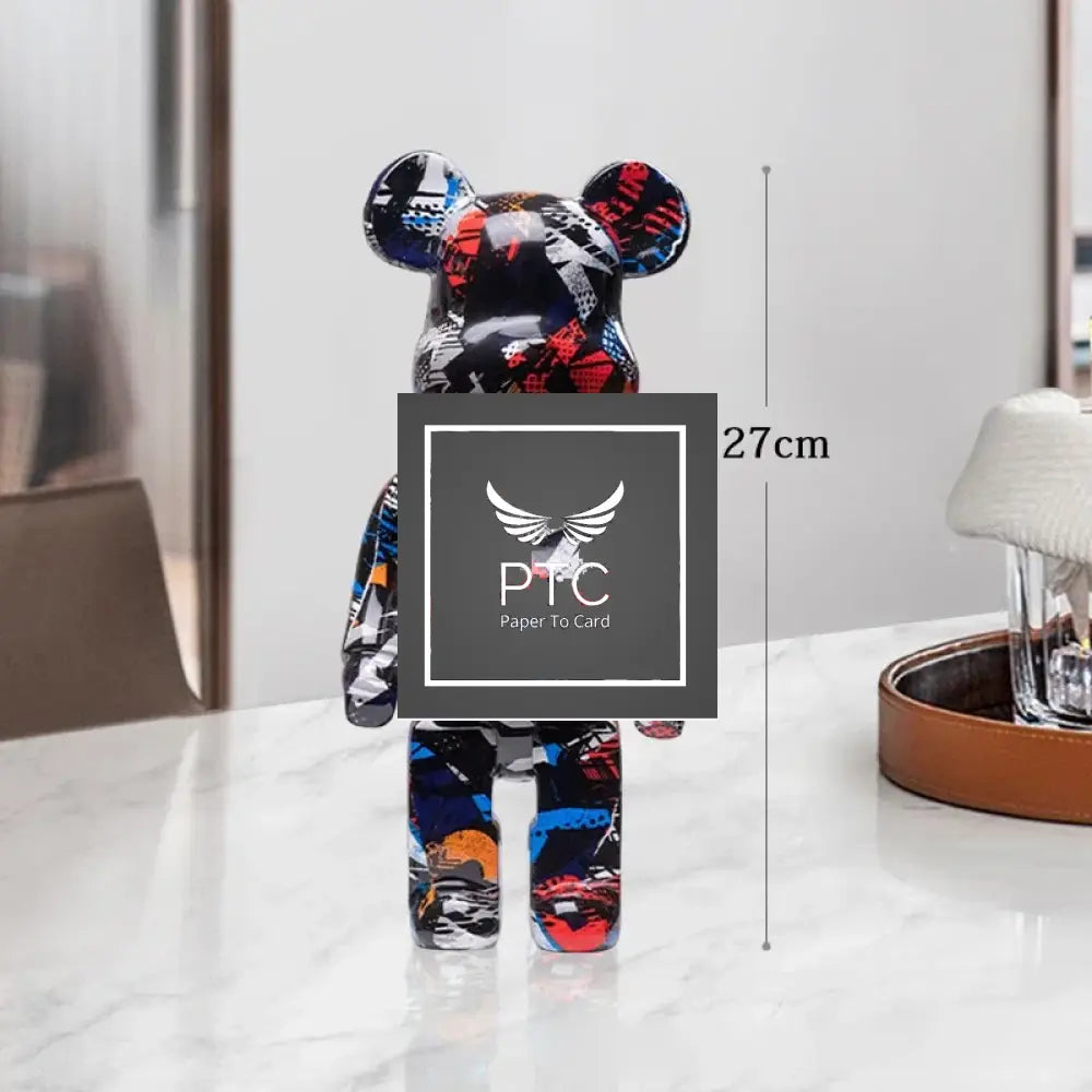 27cm Graffiti Bear Statue Paint Block Bear Decor Resin Desktop Ornaments Home Decoration Living Room Bear Floor