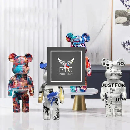 27cm Graffiti Bear Statue Paint Block Bear Decor Resin Desktop Ornaments Home Decoration Living Room Bear Floor
