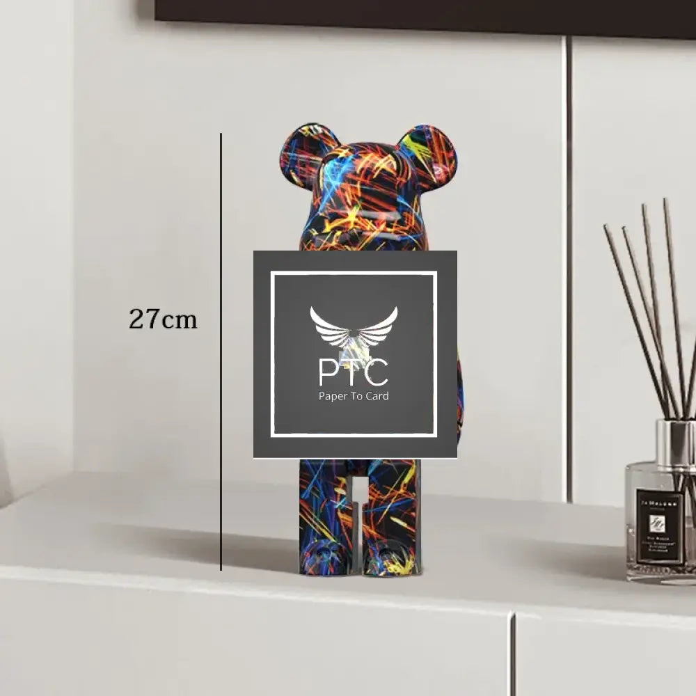 27cm Graffiti Bear Statue Paint Block Bear Decor Resin Desktop Ornaments Home Decoration Living Room Bear Floor