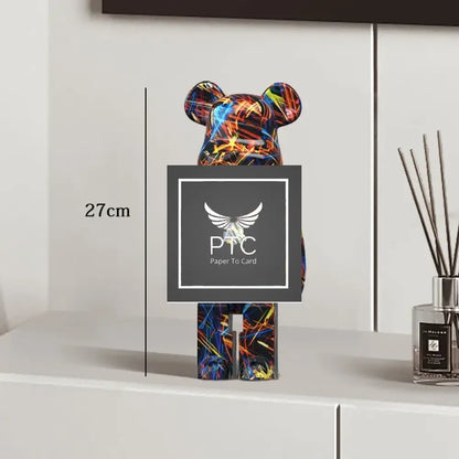 27cm Graffiti Bear Statue Paint Block Bear Decor Resin Desktop Ornaments Home Decoration Living Room Bear Floor