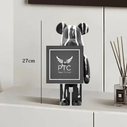 27cm Graffiti Bear Statue Paint Block Bear Decor Resin Desktop Ornaments Home Decoration Living Room Bear Floor