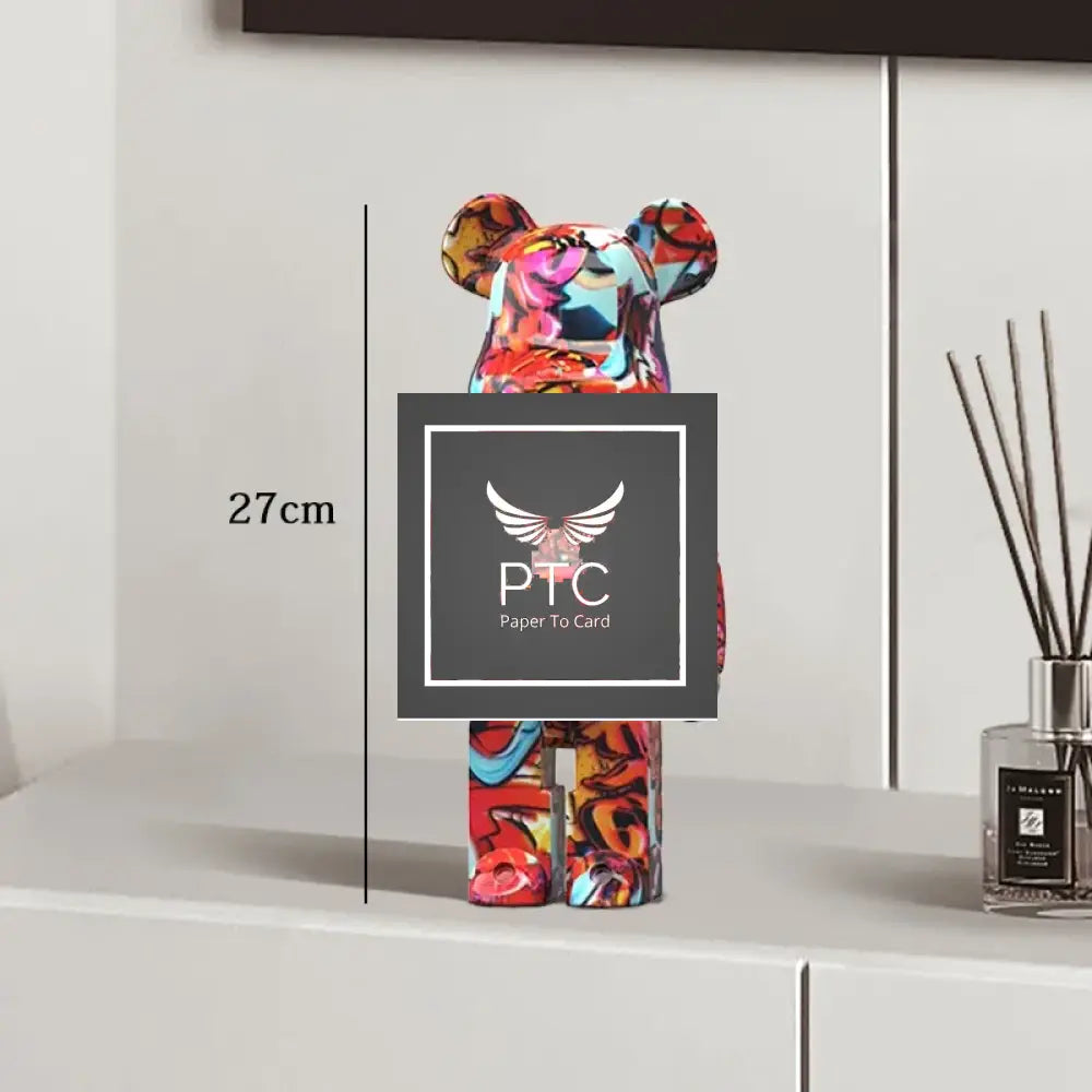 27cm Graffiti Bear Statue Paint Block Bear Decor Resin Desktop Ornaments Home Decoration Living Room Bear Floor