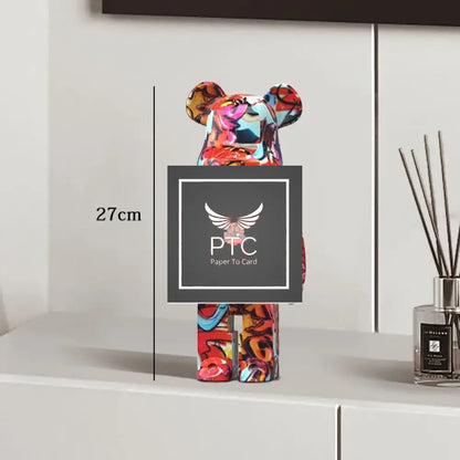 27cm Graffiti Bear Statue Paint Block Bear Decor Resin Desktop Ornaments Home Decoration Living Room Bear Floor