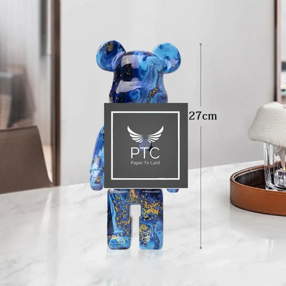 27cm Graffiti Bear Statue Paint Block Bear Decor Resin Desktop Ornaments Home Decoration Living Room Bear Floor