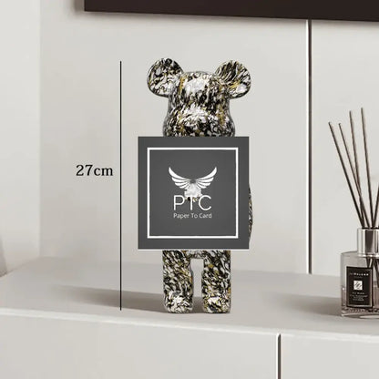 27cm Graffiti Bear Statue Paint Block Bear Decor Resin Desktop Ornaments Home Decoration Living Room Bear Floor