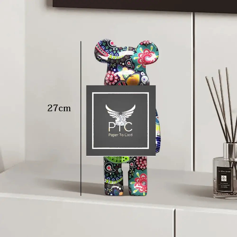 27cm Graffiti Bear Statue Paint Block Bear Decor Resin Desktop Ornaments Home Decoration Living Room Bear Floor