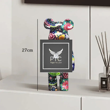 27cm Graffiti Bear Statue Paint Block Bear Decor Resin Desktop Ornaments Home Decoration Living Room Bear Floor