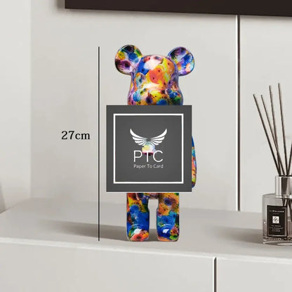 27cm Graffiti Bear Statue Paint Block Bear Decor Resin Desktop Ornaments Home Decoration Living Room Bear Floor