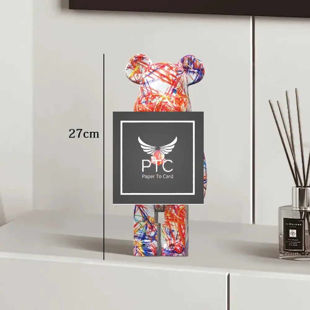 27cm Graffiti Bear Statue Paint Block Bear Decor Resin Desktop Ornaments Home Decoration Living Room Bear Floor