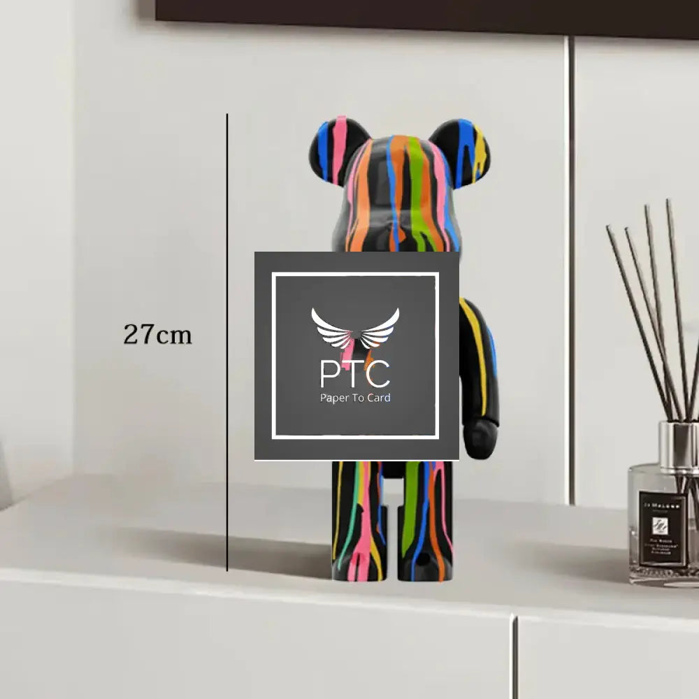 27cm Graffiti Bear Statue Paint Block Bear Decor Resin Desktop Ornaments Home Decoration Living Room Bear Floor