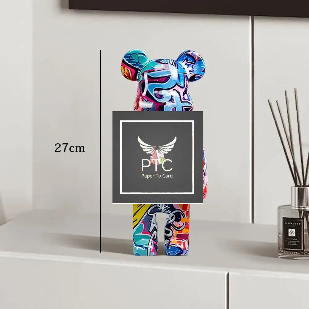 27cm Graffiti Bear Statue Paint Block Bear Decor Resin Desktop Ornaments Home Decoration Living Room Bear Floor