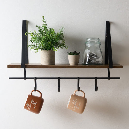Wooden Shelf with Hook - Black/Brown