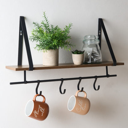 Wooden Shelf with Hook - Black/Brown